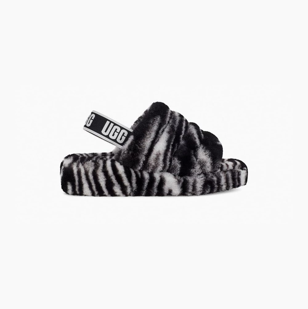 UGG Fluff Yeah Zebra Black White Slides for Women (YNSL62839)